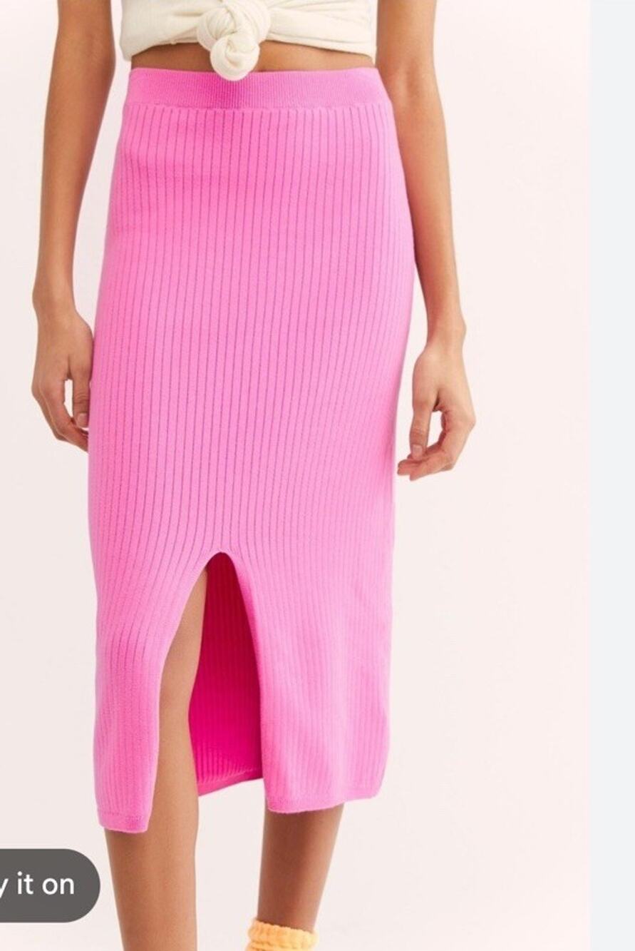 Free People Pink Ribbed Knit Skyline Midi Skirt Size Medium